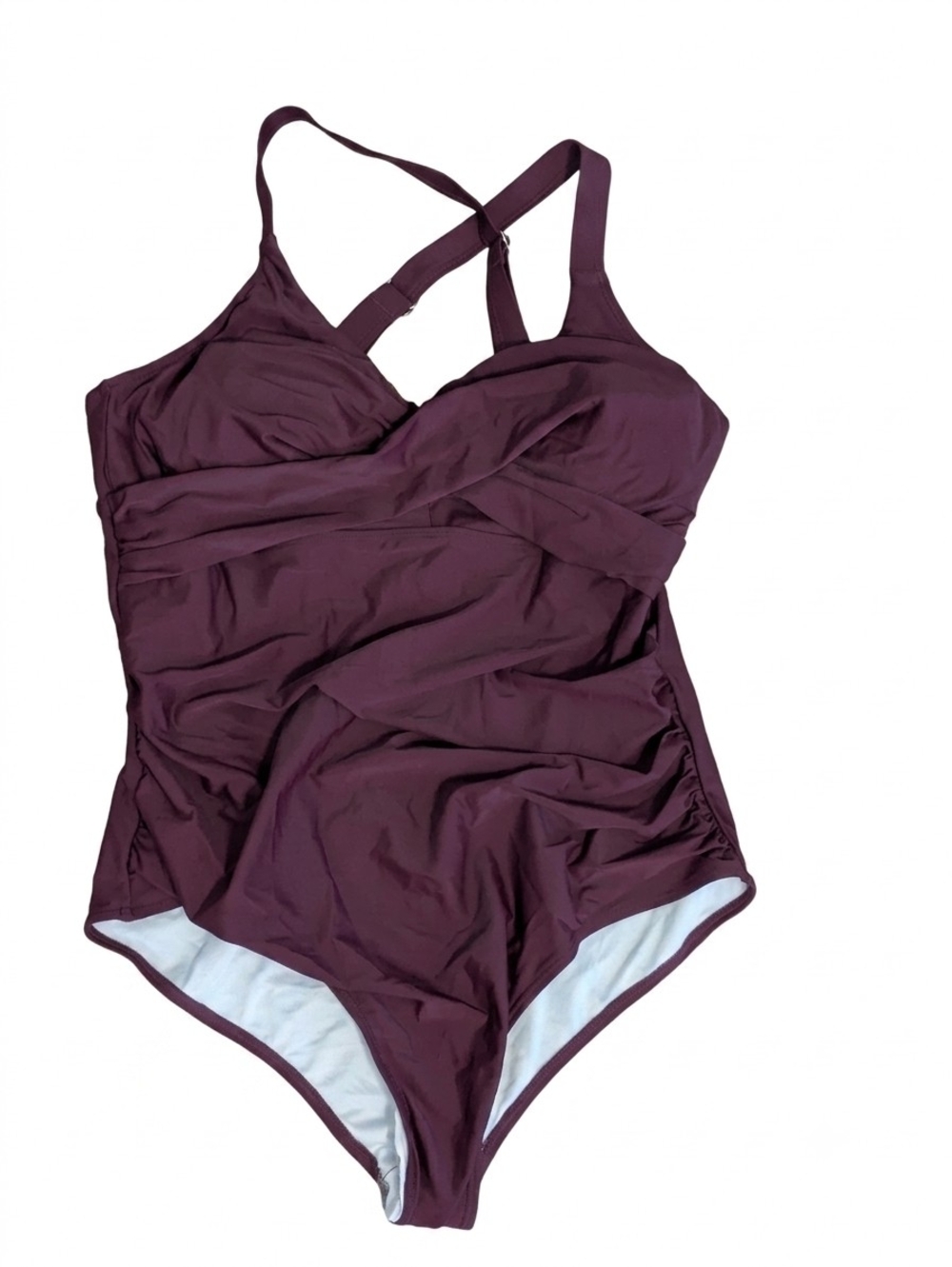 Aqua Eve Swimsuit 18W One Piece Burgundy Crossover Ruched Tummy Control NWT Plus